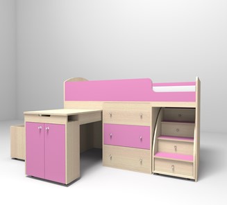 Детская кровать-шкаф Малыш 1600, корпус Дуб, фасад Розовый в Магадане
