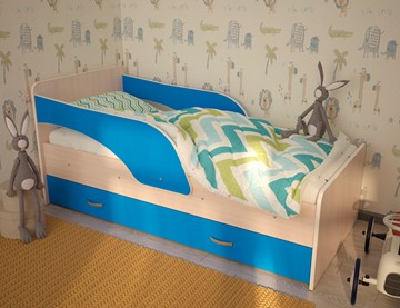 Кровать детская Максимка, корпус Млечный дуб, фасад Синий в Магадане