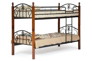 Детская кровать для мальчика BOLERO двухярусная дерево гевея/металл, 90*200 см (bunk bed), красный дуб/черный в Магадане
