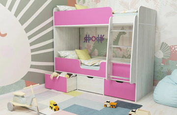 Двухъярусная детская кровать Ярофф Малыш двойняшка 70х160, корпус Винтерберг, фасад Розовый в Магадане