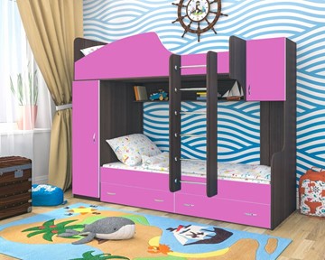 Детская кровать-шкаф Юниор-2, каркас Ясень анкор темный, фасад Розовый в Магадане
