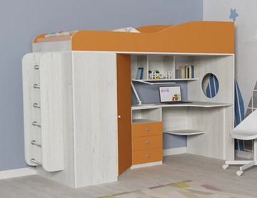 Детская кровать-шкаф Кадет-1 с металлической лестницей, корпус Винтерберг, фасад Оранжевый в Магадане