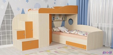 Детская кровать-шкаф Кадет-2, корпус Дуб, фасад Оранжевый в Магадане