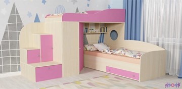 Детская кровать-шкаф Кадет-2, корпус Дуб, фасад Розовый в Магадане