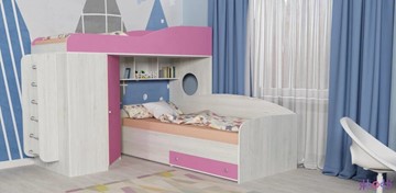 Детская кровать для девочки Кадет-2 с металлической лестницей, корпус Винтерберг, фасад Розовый в Магадане