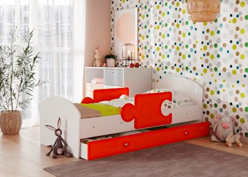 1-спальная детская кровать Мозайка, корпус Белый/фасад Оранжевый (щиты) в Магадане