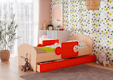 1-спальная детская кровать Мозайка, корпус Млечный дуб/фасад Оранжевый (щиты) в Магадане