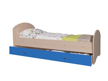 Детская кровать с ящиком ТМК Мозайка без бортиков, корпус Млечный дуб/фасад Синий (щиты) в Магадане