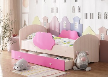 Кровать детская ТМК Тучка с ящиком, корпус Дуб млечный, фасад Розовый в Магадане