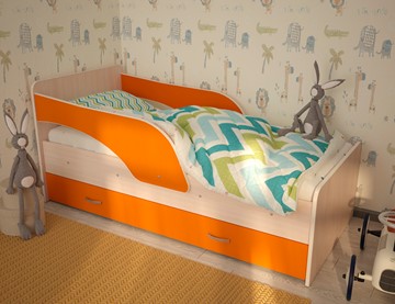 Кровать с ящиками Максимка, корпус Млечный дуб, фасад Оранжевый в Магадане
