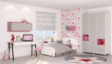 Мебель для детской POLINI Kids Mirum №7 Белый / Серый / Розовый в Магадане