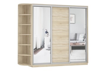 Шкаф 3-дверный Экспресс (Зеркало/ДСП/Зеркало) со стеллажом, 2700х600х2200, дуб сонома в Магадане