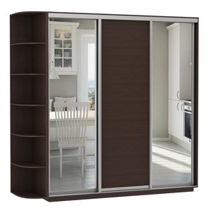 Шкаф 3-х дверный Экспресс (Зеркало/ДСП/Зеркало) со стеллажом, 2700х600х2200, венге в Магадане