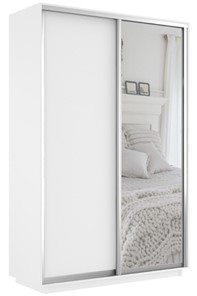 Шкаф 2-дверный Экспресс (ДСП/Зеркало) 1600х600х2200, белый снег в Магадане