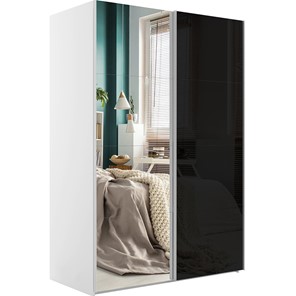 Шкаф 2-х дверный Эста (Зеркало/Стекло черное) 1600x660x2200, белый снег в Магадане