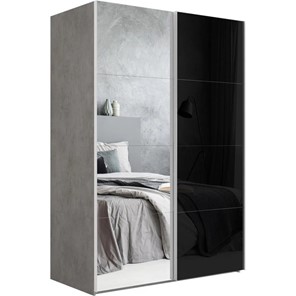 Шкаф 2-дверный Эста (Зеркало/Стекло черное) 1800x660x2200, бетон в Магадане