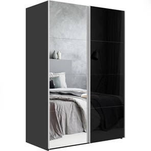 Шкаф 2-х дверный Эста (Зеркало/Стекло черное) 2000x660x2200, серый диамант в Магадане