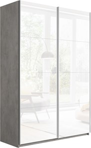 Шкаф 2-х створчатый Прайм (Белое стекло/Белое стекло) 1600x570x2300, бетон в Магадане