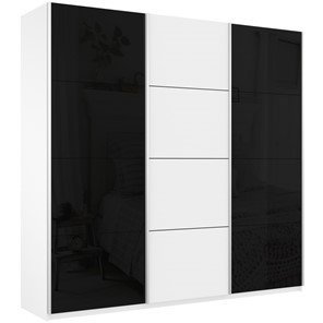 Шкаф трехдверный Широкий Прайм (2 Стекла Черных / ДСП) 2400x570x2300, Белый Снег в Магадане