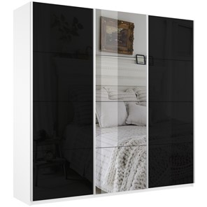 Шкаф трехдверный Е1 Широкий Прайм (2 Стекла Черных / Зеркало) 2400x570x2300, Белый Снег в Магадане