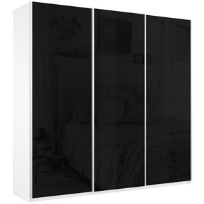 Шкаф 3-х створчатый Е1 Широкий Прайм (Черное стекло) 2400x570x2300,  Белый Снег в Магадане