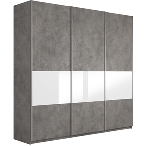 Шкаф 3-створчатый Е1 Широкий Прайм (ДСП / Белое стекло) 2400x570x2300, Бетон в Магадане