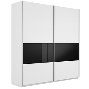 Шкаф 2-дверный Е1 Широкий Прайм (ДСП / Черное стекло) 2200x570x2300, Белый снег в Магадане