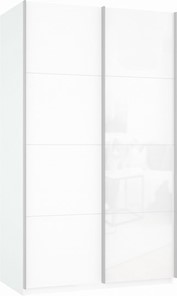 Шкаф Прайм (ДСП/Белое стекло) 1400x570x2300, белый снег в Магадане