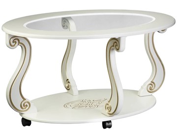 Стеклянный столик Овация-С, на колесах, слоновая кость-золото в Магадане