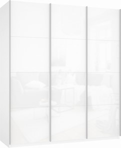 Шкаф 3-х створчатый Прайм (3 Белое стекло) 1800x570x2300, белый снег в Магадане
