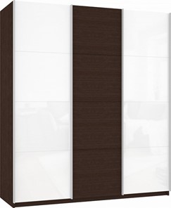 Шкаф 3-х створчатый Прайм (Белое стекло/ДСП/Белое стекло) 2100x570x2300, венге в Магадане