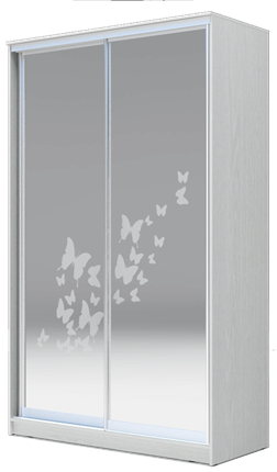 Шкаф двухдверный 2400х1200х620 два зеркала, "Бабочки" ХИТ 24-12-66-05 Белая шагрень в Магадане - изображение
