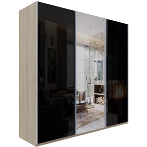 Шкаф 3-х створчатый Эста, стекло черное/зеркало/стекло черное, 3000x660x2400, дуб бардолино в Магадане