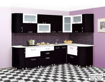 Угловой кухонный гарнитур Мыло 128 2700х1500, цвет Черный/Белый металлик в Магадане