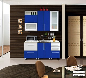 Кухня маленькая Мыло 224 1600х918, цвет Синий/Белый металлик в Магадане