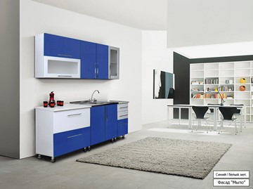 Гарнитур на кухню Мыло 224 2000х718, цвет Синий/Белый металлик в Магадане