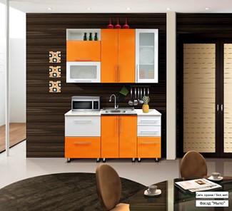 Гарнитур на кухню Мыло 224 1600х918, цвет Оранжевый/Белый металлик в Магадане