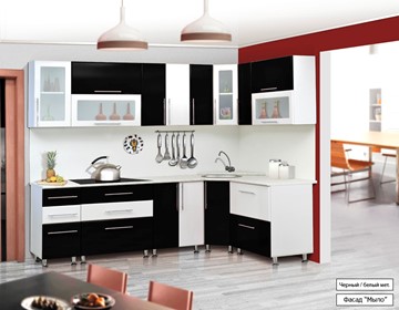 Модульная кухня Марибель Мыло 224 2600х1600, цвет Черный/Белый металлик в Магадане