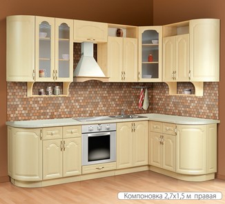 Кухонный угловой гарнитур Классика 2700х1500, цвет Дуб беленый в Магадане