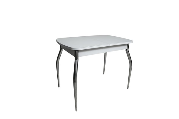 Кухонный раздвижной стол ПГ-02СТ белое/белое/хром фигурные в Магадане - изображение