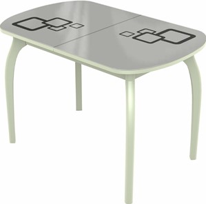 Овальный стол на кухню Ривьера мини дерево №1, Рисунок квадро (стекло белое/черный/белый) в Магадане