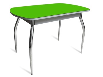 Обеденный стол ПГ-04 СТ белое/зеленое стекло/хром фигурные в Магадане