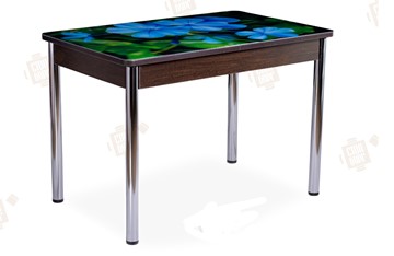 Кухонный стол раскладной Айсберг-02 СТФ, Венге ЛДСП/фиалки/ноги хром прямые в Магадане