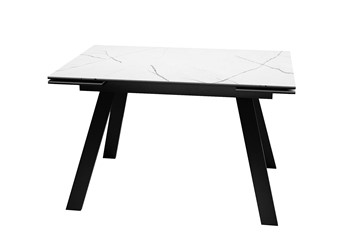 Кухонный стол раздвижной DikLine DKL140 Керамика Белый мрамор/опоры черные (2 уп.) в Магадане