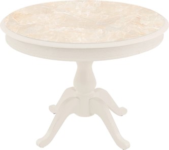 Овальный стол на кухню Фабрицио-1 Glass, Круг 1000, фотопечать (Мрамор 6, Слоновая кость) в Магадане