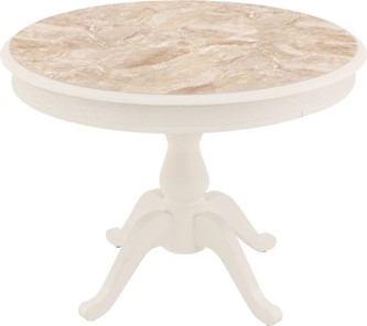 Стеклянный стол Фабрицио-1 Glass, Круг 1000, фотопечать (Мрамор 8, Слоновая кость) в Магадане
