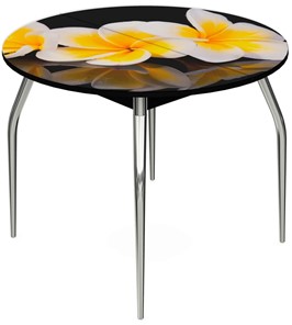 Кухонный стол раскладной Ривьера - Круг, ноги метал. крашеные №24, ФП (Цветы №11) в Магадане