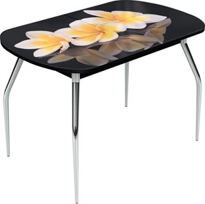 Кухонный стол раскладной Ривьера исп.2 ноги метал. крашеные №24 Фотопечать (Цветы №11) в Магадане