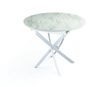 Кухонный круглый стол 55.04 Адажио, мрамор белый/белый/металл белый в Магадане