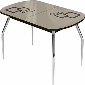 Обеденный раздвижной стол Ривьера исп.2 хром №5, Рисунок квадро (стекло молочное/коричневый/венге) в Магадане
